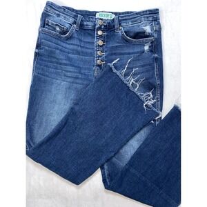 ROCKIN C Jeans Womens‎ 31 Distressed Flare Button Fly Blue Denim Bell Bottoms